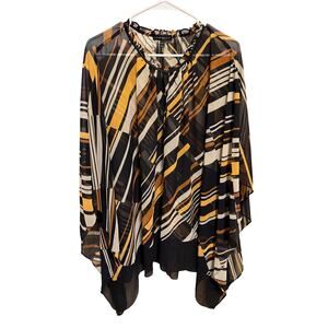 Lane Bryant Black Sheer Top Blouse Ruffle Neckline Shawl Look Plus Sz 22/24